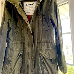 Spring Jacket from Garage, army green, zippers and buttons as desired, has hood!